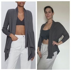 ZARA Ribbed Cardigan Sweater Gray Drop Shoulder Medium Slouchy